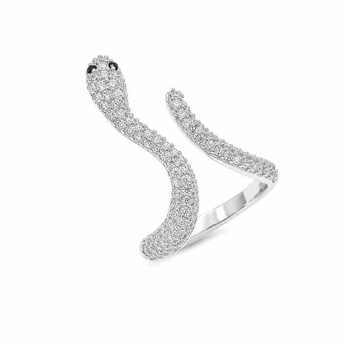 Rhodium Plated 925 Sterling Silver Snake Clear CZ Ring - GMR00464