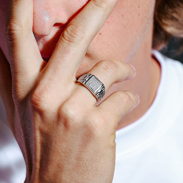 Rhodium Plated 925 Sterling Silver Square CZ Ring - GMR00314