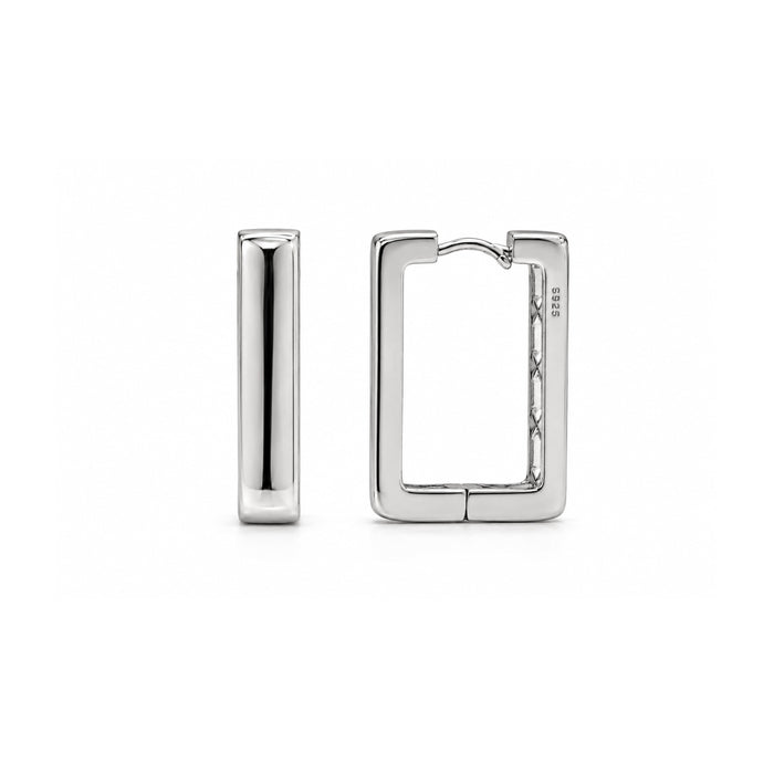 Rhodium Plated 925 Sterling Silver Square Hoop Earrings - TGE00039