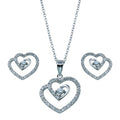 Rhodium Plated 925 Sterling Silver Swirl Open Heart Clear CZ Dangling Matching Set - BGS00106 | Silver Palace Inc.