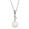 Rhodium Plated 925 Sterling Silver Synthetic Pearl CZ Drop Necklace - BGP00973 | Silver Palace Inc.