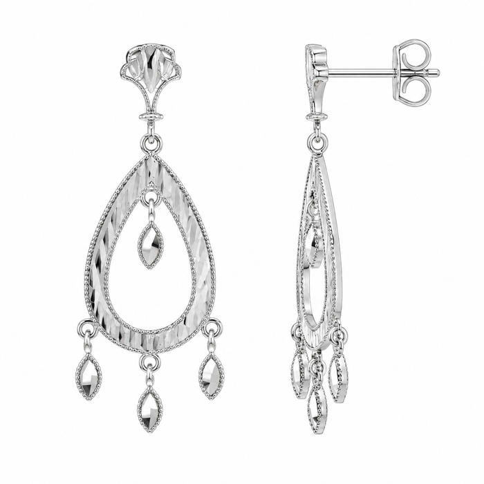 Rhodium Plated 925 Sterling Silver Tear Drop Chandelier Earrings - SPE00031 | Silver Palace Inc.