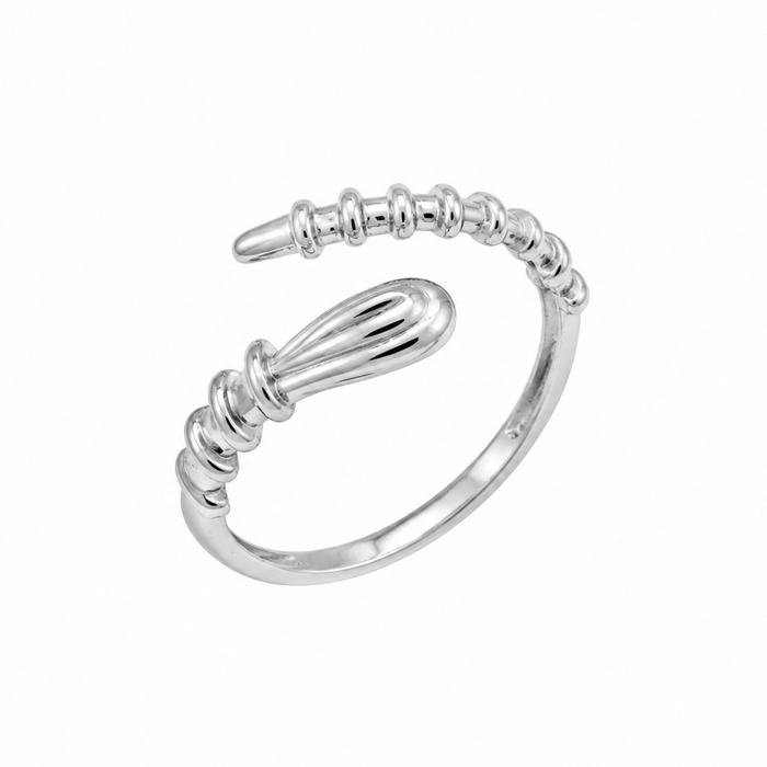 Rhodium Plated 925 Sterling Silver Textured Open Ended Ring - GMR00452