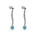 Rhodium Plated 925 Sterling Silver Turquoise Flower Dangling Clear CZ Stud Earrings - BGE00414