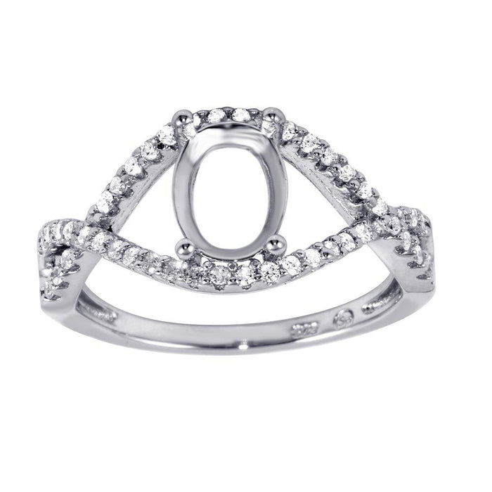 Silver 925 Rhodium Plated Twisted Center Mounting Ring with CZ - BGR00933 | Silver Palace Inc.