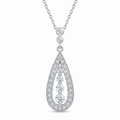 Rhodium Plated 925 Sterling Silver CZ Teardrop Dangle Pendant Necklace - STP00942