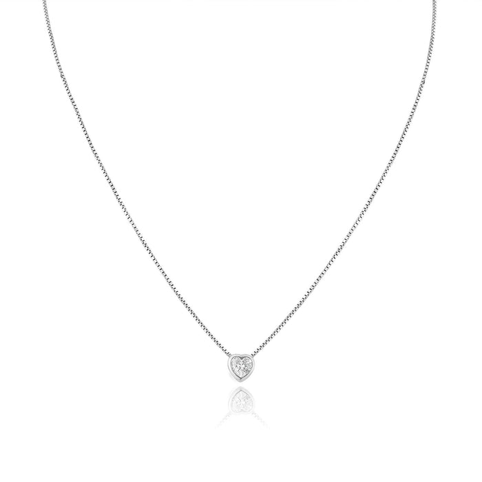 Rhodium Plated Heart Clear CZ Solitaire Necklace - GCP00003RH