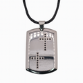 Rhodium Plated Stainless Black Double CZ Cross Dog Tag Pendant Necklace - SSN00049