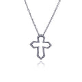 Rhodium Plated Stainless Cross Pendant Necklace - SSN00023