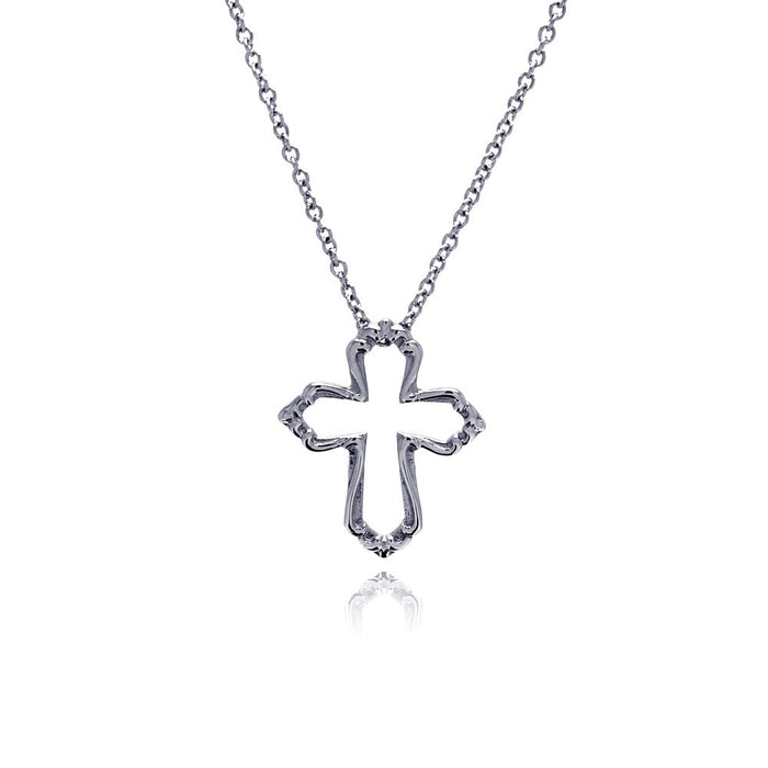 Rhodium Plated Stainless Cross Pendant Necklace - SSN00023
