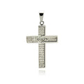 Rhodium Plated Stainless Steel Bible Verse CZ Cross Pendant - SSP00202