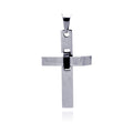 Rhodium Plated Stainless Steel & Black Bound Cross Pendant - SSP00186