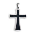 Rhodium Plated Stainless Steel Carbon Fiber Inlay Cross Pendant  - SSP00396
