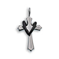 Rhodium Plated Stainless Steel Cross With Black Drape Pendant - SSP00481