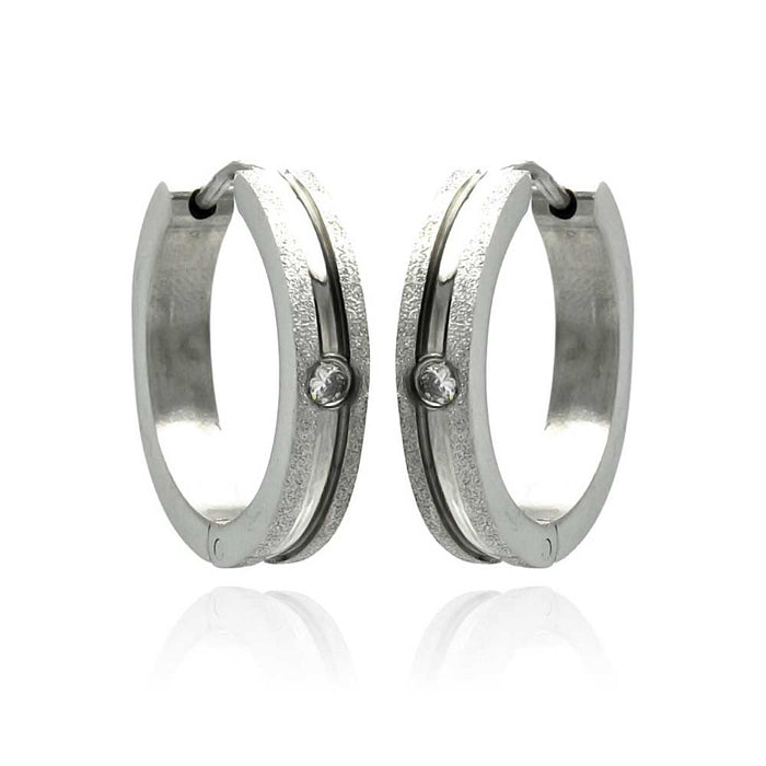 Rhodium Plated Stainless Steel Lined Shimmer Huggie Hoop Earrings - SSE00089