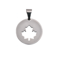 Rhodium Plated Stainless Steel Maple Leaf Disc Pendant - SSP00515