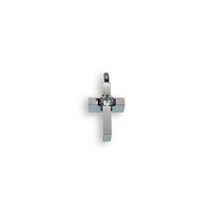 Rhodium Plated Stainless Steel Mini Block CZ Cross Pendant - SSP00132