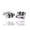 Rhodium Plated Stainless Steel Round Bar Rubber Inserts 18mm x 9mm Whale Back Cufflink - SCU00007