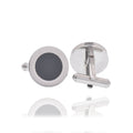 Rhodium Plated Stainless Steel Round Black Enamel 18mm Bullet Back Cufflink - SCU00001