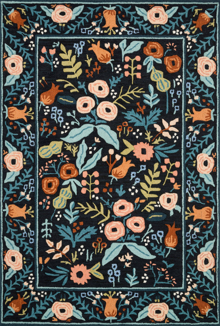 Rifle Paper Co. x Loloi Les Fleurs Rug | Black Rifle Paper Co. x Loloi