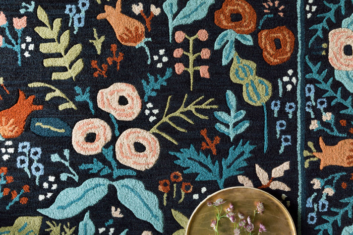 Rifle Paper Co. x Loloi Les Fleurs Rug | Black Rifle Paper Co. x Loloi