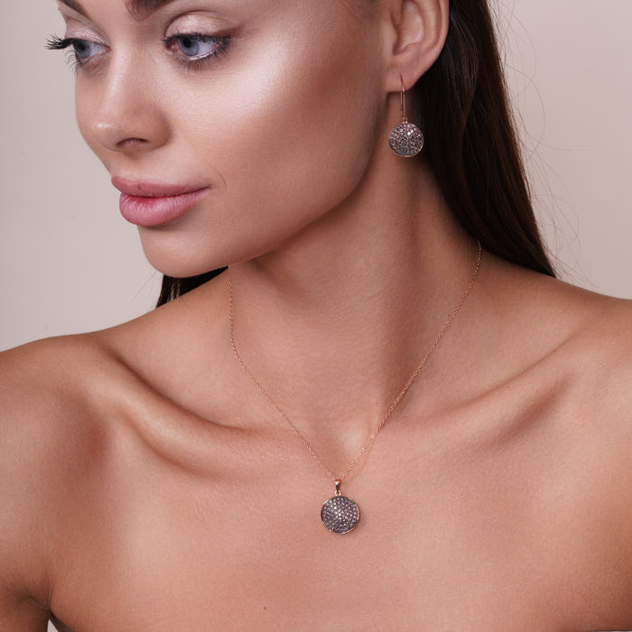Silver 925 Rose Gold Plated Disc CZ Set - BGS00405 | Silver Palace Inc.