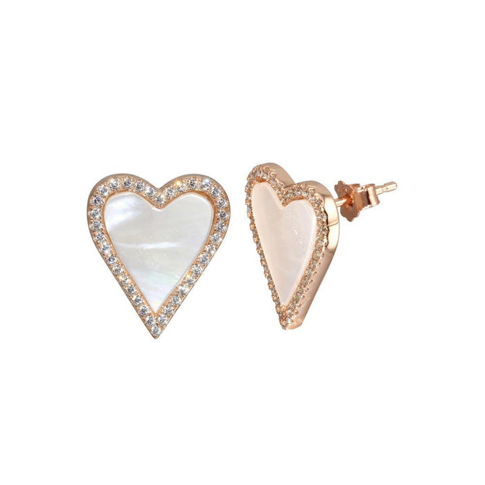 Rose Gold Plated 925 Sterling Silver Heart Mother of Pearl Earring & Necklace Set - STS00566 | Silver Palace Inc.
