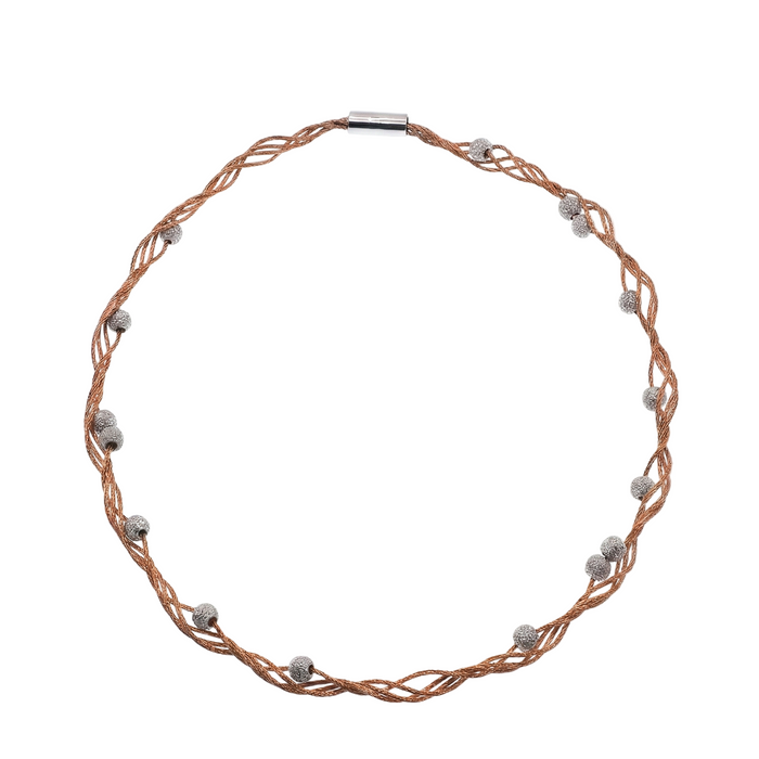 Rose Gold Plated Sterling Silver with Rhodium Shimmer Beads Twisted Italian Necklace - SPN00039