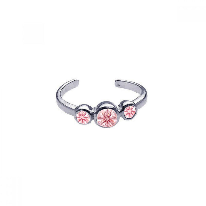 Silver 925 Rhodium Plated 3 Set Pink CZ Toe Ring - CZTR5PNK | Silver Palace Inc.