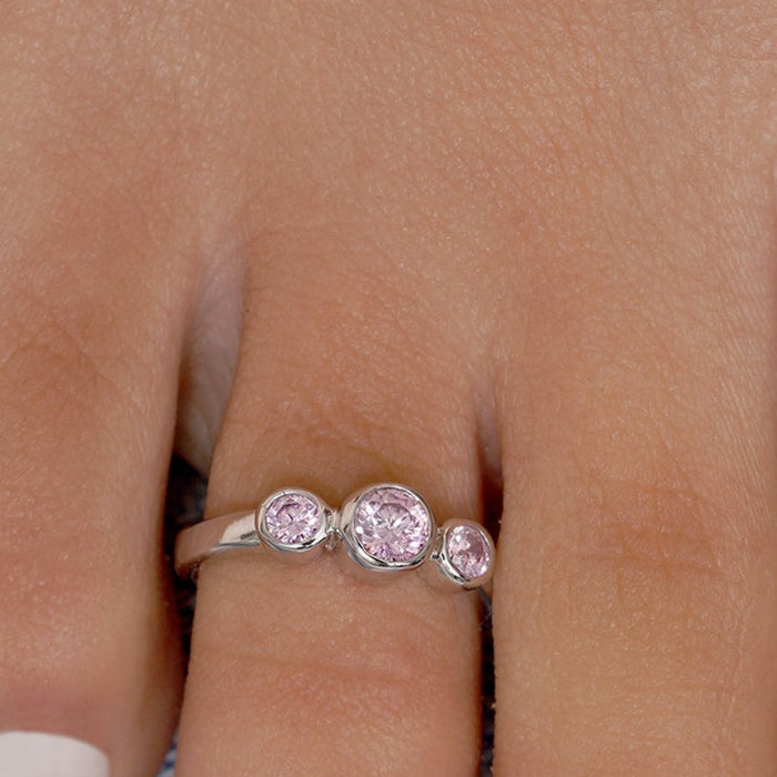 Silver 925 Rhodium Plated 3 Set Pink CZ Toe Ring - CZTR5PNK | Silver Palace Inc.