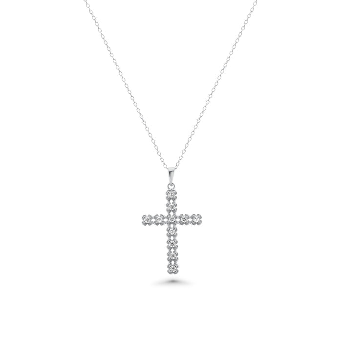 Silver 925 Rhodium Plated Clear Cross CZ Stud Earring and Necklace Set - BGS00396 | Silver Palace Inc.