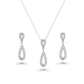Silver 925 Rhodium Plated Clear Open Teardrop CZ Dangling Stud Earring and Dangling Necklace Set - BGS00261 | Silver Palace Inc.
