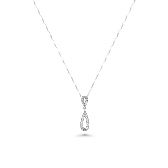 Silver 925 Rhodium Plated Clear Open Teardrop CZ Dangling Stud Earring and Dangling Necklace Set - BGS00261 | Silver Palace Inc.