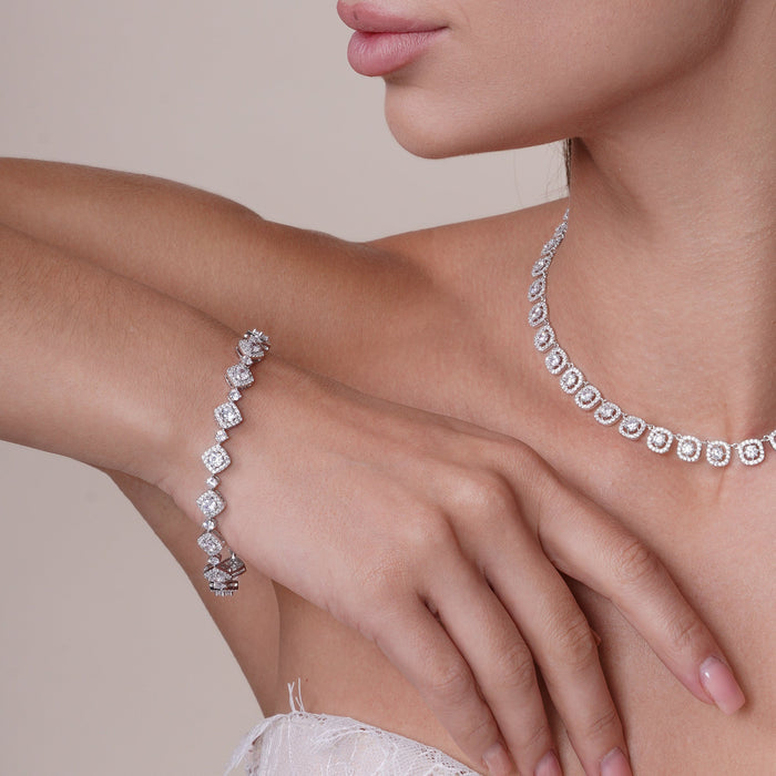 Silver 925 Rhodium Plated CZ Square Box Bracelet - GMB00015RH