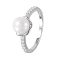 Silver 925 Rhodium Plated Faux Pearl CZ Accent Ring - GMR00056 | Silver Palace Inc.