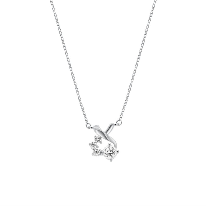 Silver 925 Rhodium Plated Individual Clear Twist Wrap CZ Stud Earring and Necklace Set - BGS00259 | Silver Palace Inc.