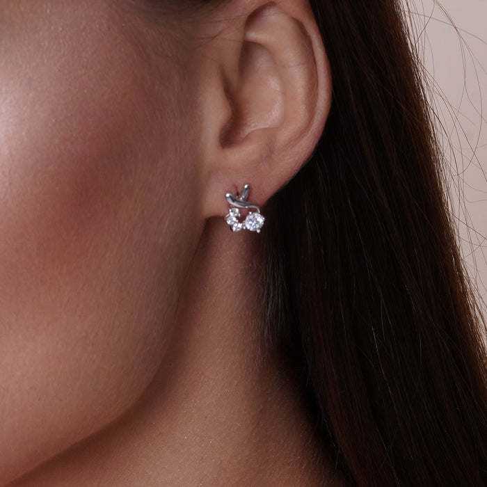 Silver 925 Rhodium Plated Individual Clear Twist Wrap CZ Stud Earring and Necklace Set - BGS00259 | Silver Palace Inc.