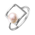 Silver 925 Rhodium Plated Open Square Synthetic Pearl Ring - STR01038 | Silver Palace Inc.