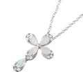 Silver 925 Rhodium Plated Pear Opal Clear CZ Cross Pendant Necklace - BGP01052 | Silver Palace Inc.