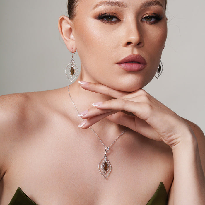 Silver 925 Rhodium Plated Tear Drop Silver Link With A Dangling CZ Set - STS00180 | Silver Palace Inc.