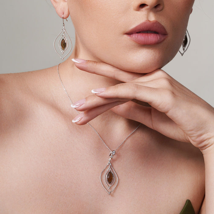 Silver 925 Rhodium Plated Tear Drop Silver Link With A Dangling CZ Set - STS00180 | Silver Palace Inc.