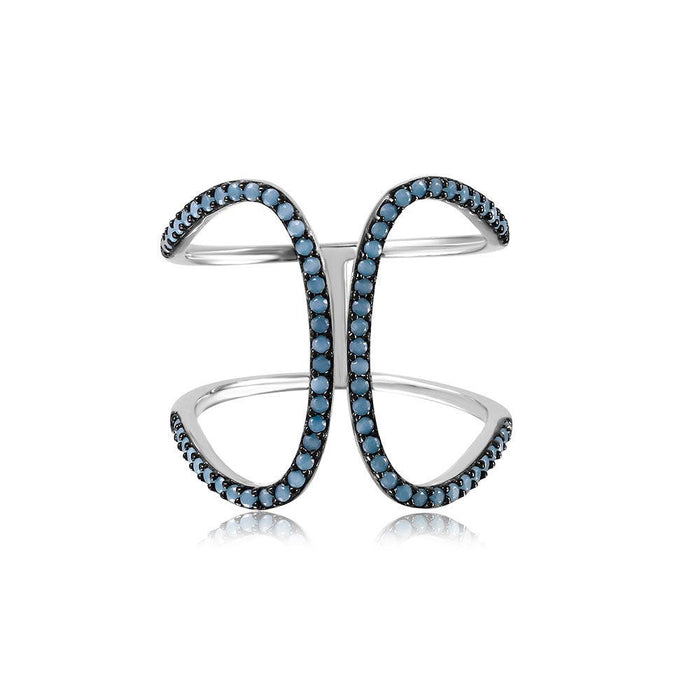 Silver 925 Rhodium Plated Turquoise Stones Ring - GMR00100BLA
