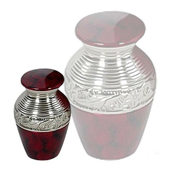 Small/Keepsake 4 Cubic Inch Crimson Classic Brass Funeral Cremation Urn for Ashes