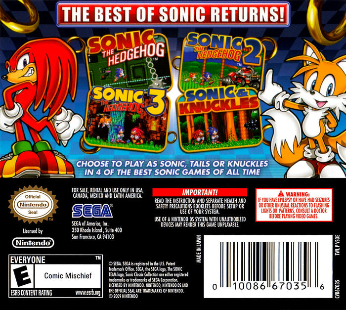 Sonic Classic Collection DS - Video Game - Used - CaveGamers - Image 2