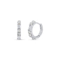 Sterling Silver Rhodium Plated Synthetic Pearl Baguette Clear CZ Hoop Earring - JTE00004
