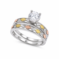 Three-Tone 925 Sterling Silver Moissanite Diamond Cut Solitaire Ring - MTGR00035TRI