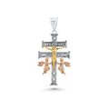 Three-Tone Plated 925 Sterling Silver Moissanite Crucifix Cherubs Caravaca Pendant - MGMP00024