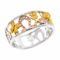 Three-Tone Plated 925 Sterling Silver Moissanite Lucky Charm Band Ring - MGMR00055