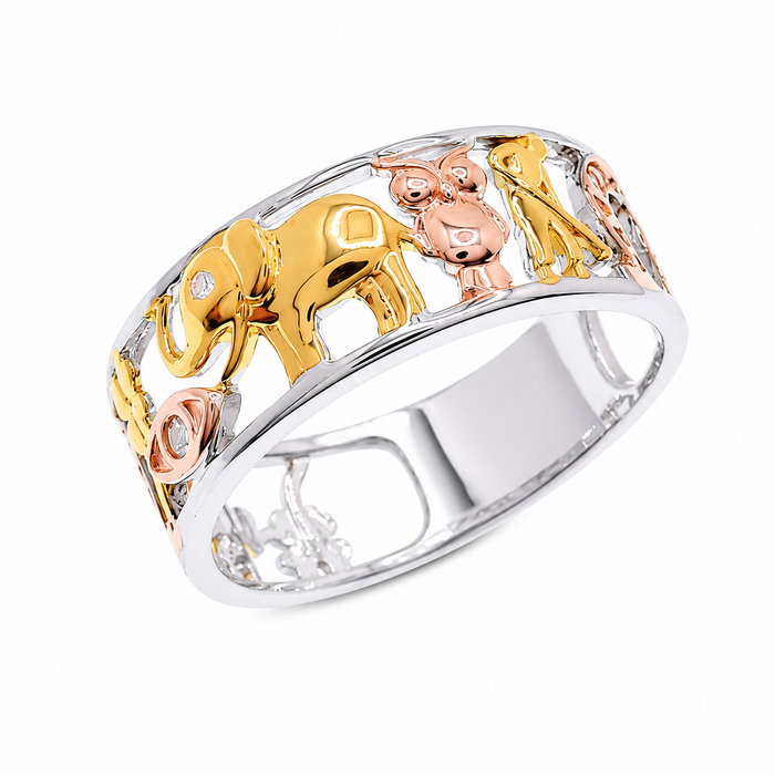 Three-Tone Plated 925 Sterling Silver Moissanite Lucky Charm Band Ring - MGMR00055