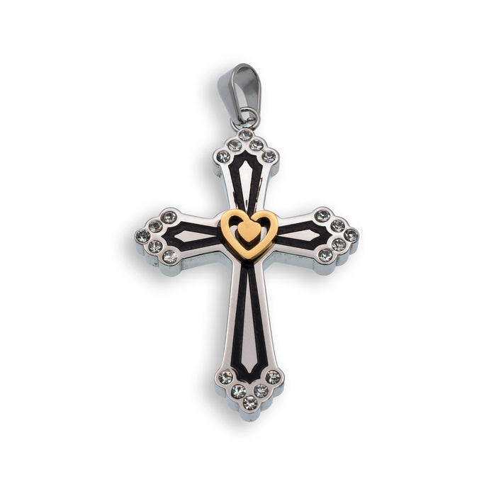 Tri Plated Stainless Steel CZ & Heart Accent Pendant - SSP00140
